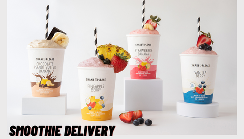 Shake Please banner with pre made protein smoothies