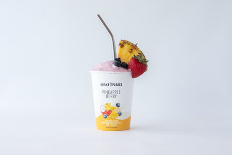 Pineapple Berry Protein Smoothie blended in a cup without garnish.