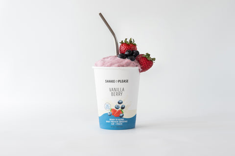 Vanilla Berry Protein Smoothie blended in a cup without garnish.